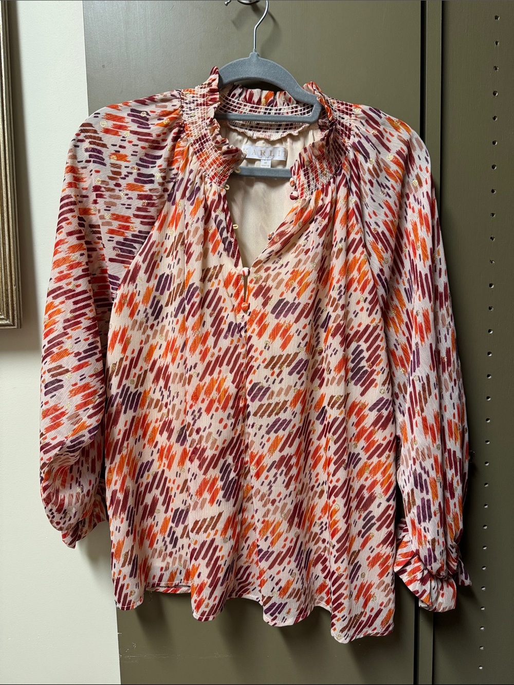 Karlie Blouse with Orange and Purple Abstract Brush Print